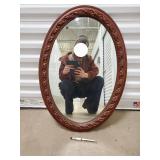 Mirror - Oval Carved Wood Frame with Beaded Edge and Floral Border