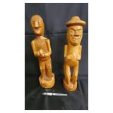 Pair of Hand-Carved Wooden Figurines - Folk Art Carvings