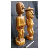Pair of Hand-Carved Wooden Figurines - Folk Art Carvings