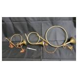 Brass Ornamental Horns Set of 3 with Tassels - Vintage Decorative Trumpet-Style Horns