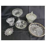 Crystal Cut Glass 6-Piece Dessert Set: Pedestal Compote, Lidded Sugar Jar, Bowls