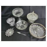 Crystal Cut Glass 6-Piece Dessert Set: Pedestal Compote, Lidded Sugar Jar, Bowls