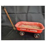Vintage Yellow Tin Toy Car & Red Radio Flyer Wagon - Beam 100 Months Old Plaque Inside