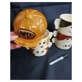 Mugs - Stacking Ceramic Face Cups With Ears - Made In Japan (Lot Of 4)