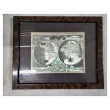 World Map Two-Hemisphere Framed Wall Art - Burl Wood Frame