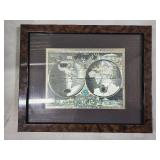 World Map Two-Hemisphere Framed Wall Art - Burl Wood Frame