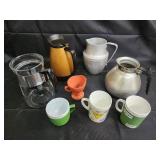 Coffee Mugs & Kettles Assorted Set - Glass Carafe, Electric Kettle, Ceramic Pitcher, Teapot