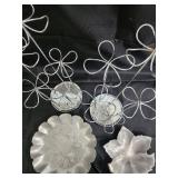 Silver-Tone Wire Topiary Stands, Floral-Engraved Round Plate & Leaf Dish (Lot of 4)