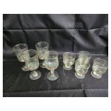 Clear Glass Goblets - Set of 9 with Red and Green Floral Border, Gold Rim