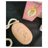 Vintage Mantel Clock, Tussy Soap Medallion, Oval Soap, Red Fire Engine, Aftershave Bottle