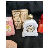 Vintage Mantel Clock, Tussy Soap Medallion, Oval Soap, Red Fire Engine, Aftershave Bottle