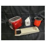 Red Toaster, White Iron, Orange Hot Pot, Beige Kitchen Tool (Lot of 4)