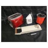 Red Toaster, White Iron, Orange Hot Pot, Beige Kitchen Tool (Lot of 4)