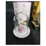 Glass Bell Dome Figurine with Lavender Gown, Antique Train Toys & Avon CD Set
