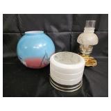 Hand-Painted Floral Glass Vases - Vintage Frosted Lamp- MCM Light fixture