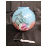 Hand-Painted Floral Glass Vases - Vintage Frosted Lamp- MCM Light fixture