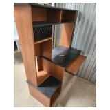 Wood Desk with Hutch and Black Laminate Top, Built-In Shelving