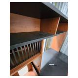 Wood Desk with Hutch and Black Laminate Top, Built-In Shelving