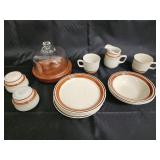 Chateau Hand-Painted Stoneware Dinnerware Set, Japan - Plates, Mugs, Creamer, Sugar Jars, Cake Dome