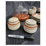 Chateau Hand-Painted Stoneware Dinnerware Set, Japan - Plates, Mugs, Creamer, Sugar Jars, Cake Dome