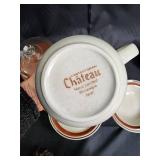 Chateau Hand-Painted Stoneware Dinnerware Set, Japan - Plates, Mugs, Creamer, Sugar Jars, Cake Dome