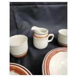Chateau Hand-Painted Stoneware Dinnerware Set, Japan - Plates, Mugs, Creamer, Sugar Jars, Cake Dome
