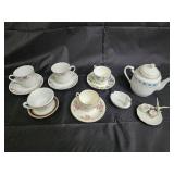 Time Porcelain China Claremont Japan Teacups & Saucers Teapot Set - Floral Borders