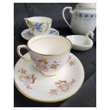 Time Porcelain China Claremont Japan Teacups & Saucers Teapot Set - Floral Borders