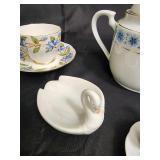 Time Porcelain China Claremont Japan Teacups & Saucers Teapot Set - Floral Borders