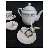 Time Porcelain China Claremont Japan Teacups & Saucers Teapot Set - Floral Borders