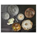 Vintage Floral China & Carnival Glass Collection - Germany Marked & Iridescent Pieces
