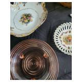 Vintage Floral China & Carnival Glass Collection - Germany Marked & Iridescent Pieces