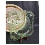 Vintage Christmas Tableware & Decor - Oil Lamp, Rose Vase, A Country Christmas Plate, Green Glass Plate, Tree Plate, Amber Plate