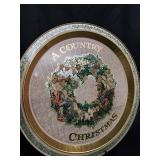 Vintage Christmas Tableware & Decor - Oil Lamp, Rose Vase, A Country Christmas Plate, Green Glass Plate, Tree Plate, Amber Plate