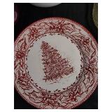 Vintage Christmas Tableware & Decor - Oil Lamp, Rose Vase, A Country Christmas Plate, Green Glass Plate, Tree Plate, Amber Plate