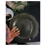 Vintage Christmas Tableware & Decor - Oil Lamp, Rose Vase, A Country Christmas Plate, Green Glass Plate, Tree Plate, Amber Plate