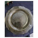 Vintage Christmas Tableware & Decor - Oil Lamp, Rose Vase, A Country Christmas Plate, Green Glass Plate, Tree Plate, Amber Plate