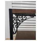 Three-Tier Wood & Iron Shelf with Decorative Scrollwork Brackets