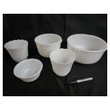 5-Piece White Ceramic Tableware Set - 2 Textured Hobnail Cups, 2 Mixing Bowls, 1 Cereal Bowl