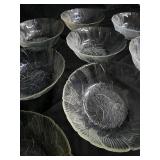 Etched Glass Dessert Bowls - Leaf Pattern Clear Glass (Multi-Size Set)