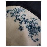 Porcelain Plate Pair: White Transferware Oval Plate with Blue Border & Blue Center Plate