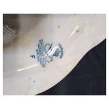 Porcelain Plate Pair: White Transferware Oval Plate with Blue Border & Blue Center Plate