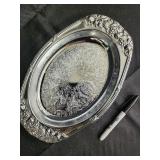 Porcelain Plate Pair: White Transferware Oval Plate with Blue Border & Blue Center Plate