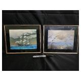 Pair of Framed Nautical Ship Prints - Gold Trim Frames