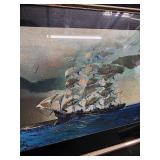 Pair of Framed Nautical Ship Prints - Gold Trim Frames