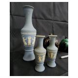 Made in Japan Ceramic Vase Set - Celadon Blue Vases (3) & Brown Floral Teapot & Green Teapot