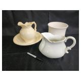 A Gift From FTD White Ceramic Creamer & Pitcher Set on Embossed Plate (Made in China)