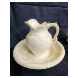 A Gift From FTD White Ceramic Creamer & Pitcher Set on Embossed Plate (Made in China)
