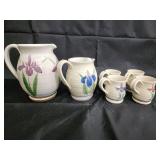 Iris Flowerware Ceramic Pitcher & Mug Set - 2 Pitchers, 4 Mugs