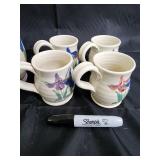 Iris Flowerware Ceramic Pitcher & Mug Set - 2 Pitchers, 4 Mugs